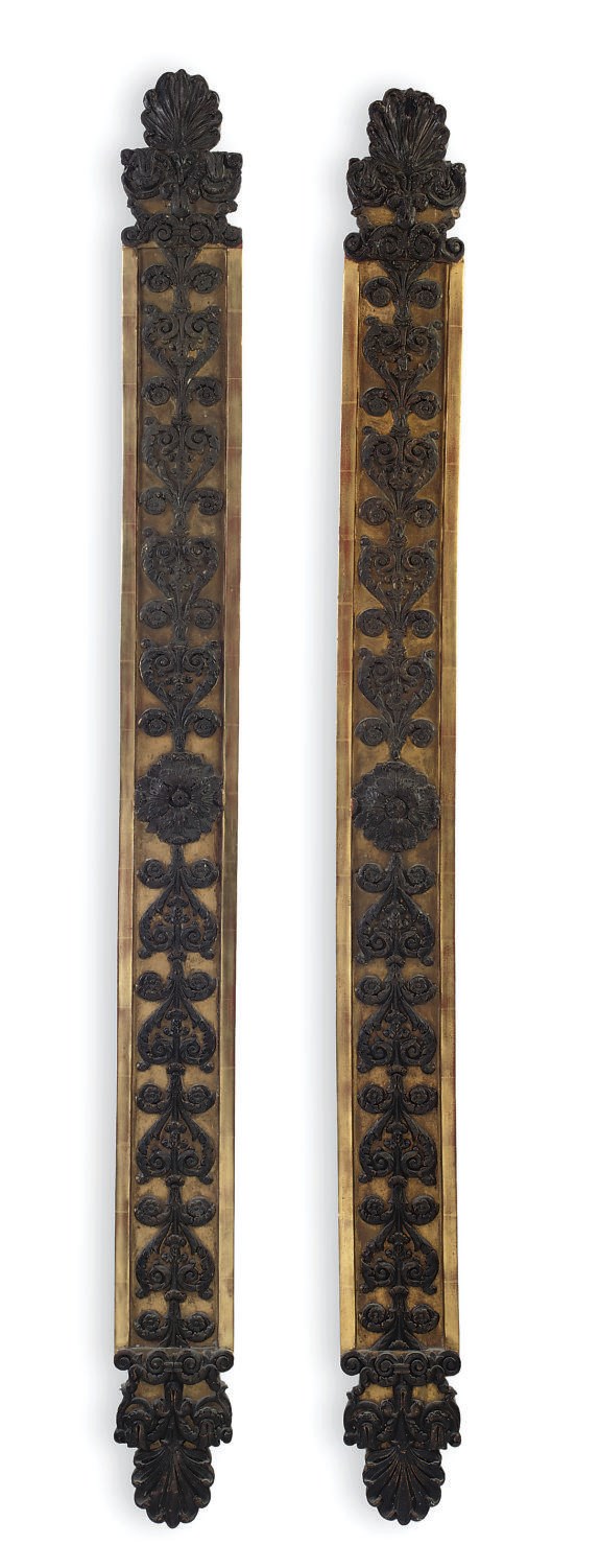 A PAIR OF PARCEL-GILT AND BRONZED WOOD ARCHITECTURAL PANELS