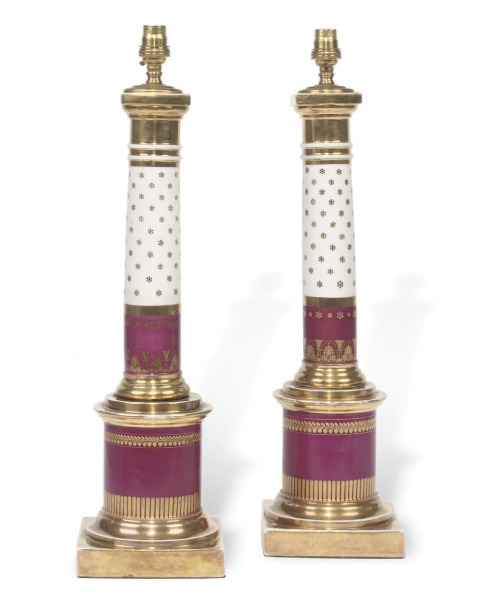 A PAIR OF PARIS PORCELAIN COLUMNAR CANDLESTICKS