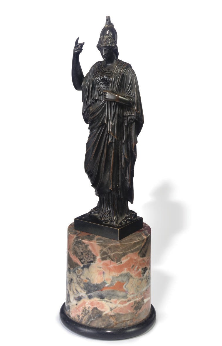 A BRONZE FIGURE OF ATHENA