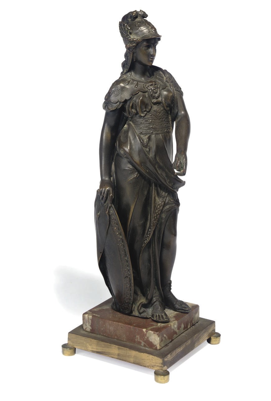 A CONTINENTAL BRONZE FIGURE OF MINERVA