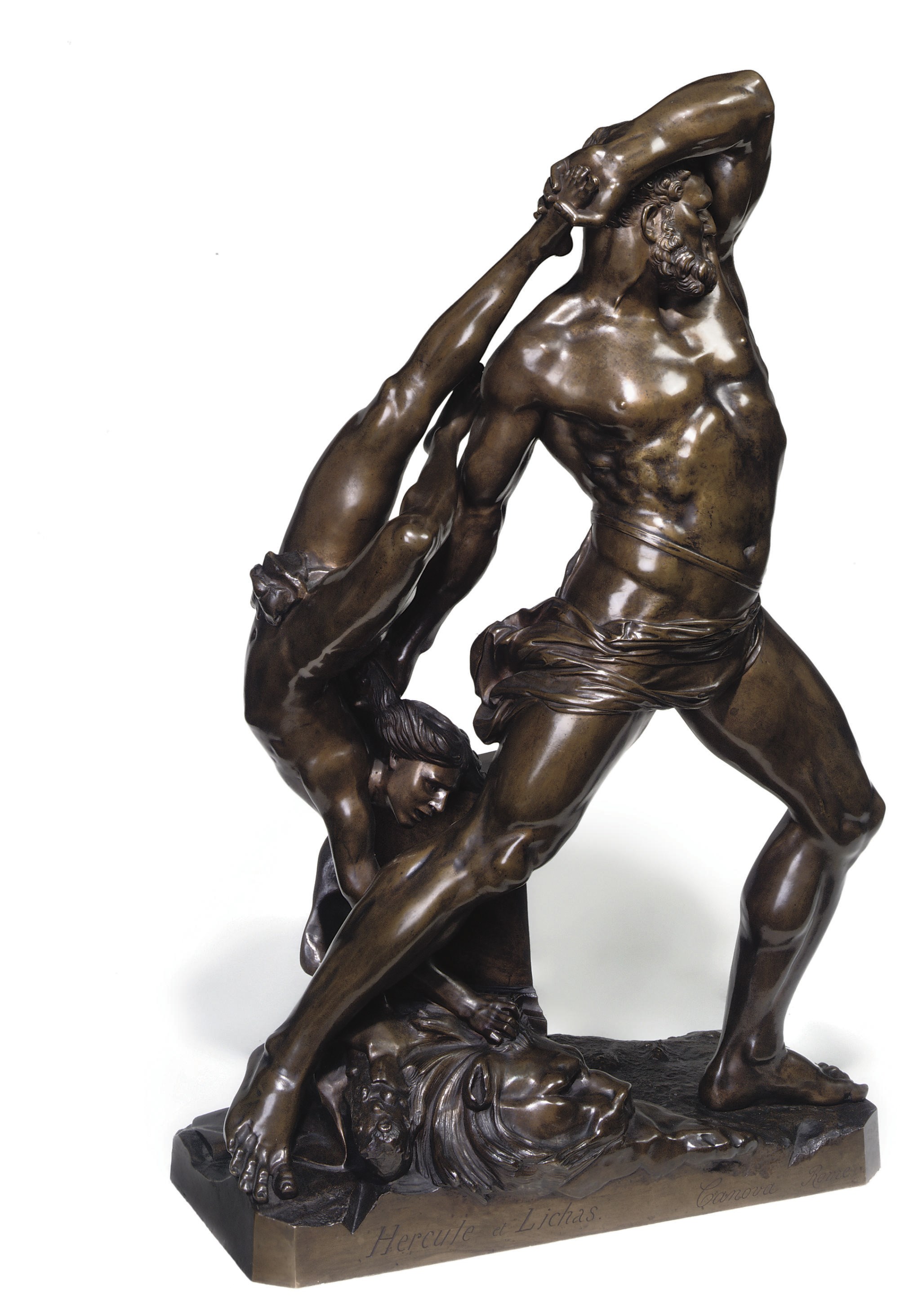 A FRENCH BRONZE FIGURE GROUP OF HERCULES AND LICHAS