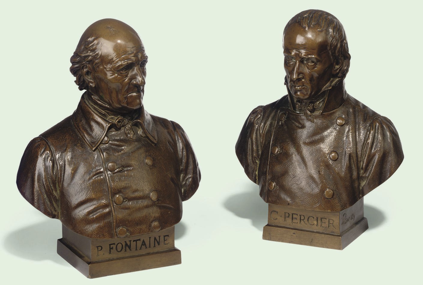 A PAIR OF FRENCH BRONZE BUSTS OF CHARLES PERCIER AND PIERRE FRANCOIS LEONARD FONTAINE