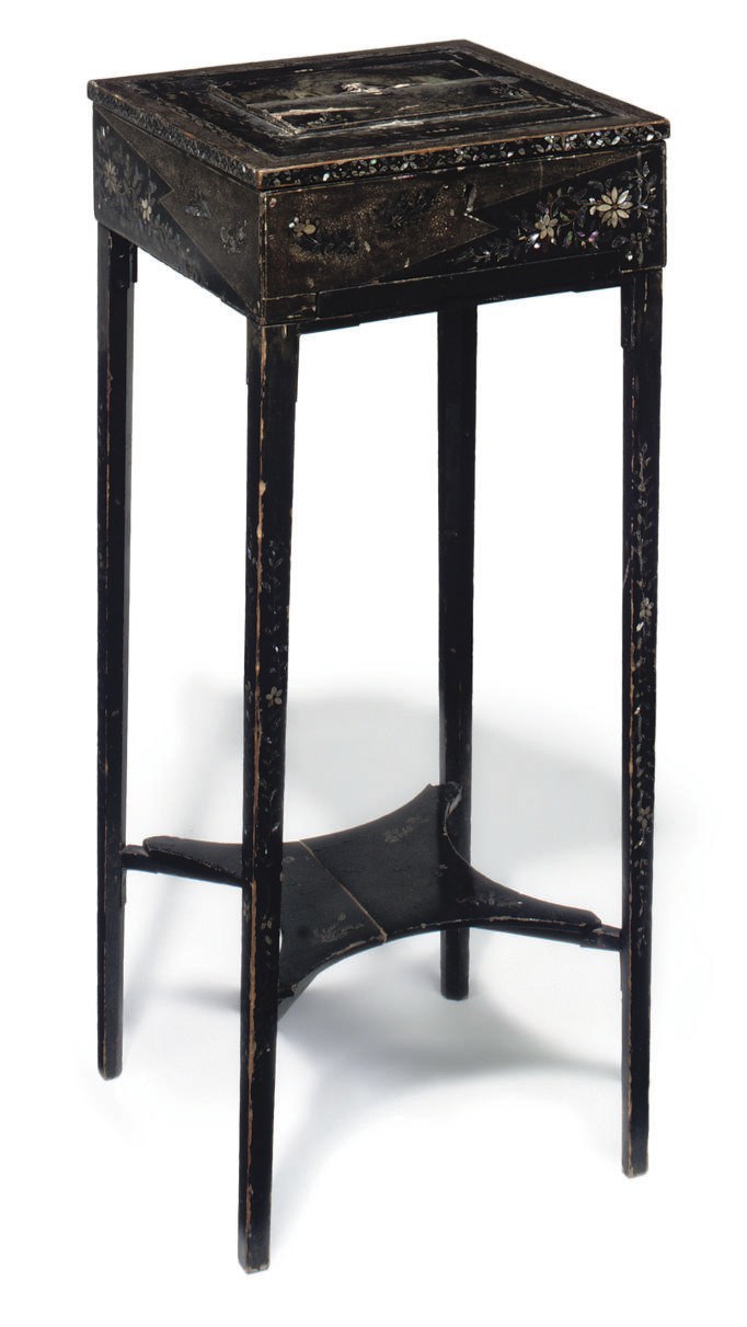 A CHINESE LAC BURGAUTE WORK TABLE