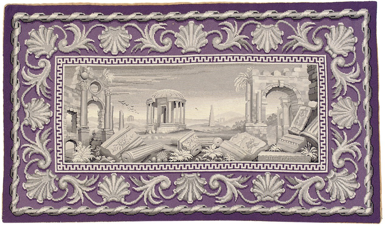 A PICTORIAL NEEDLEPOINT RUG