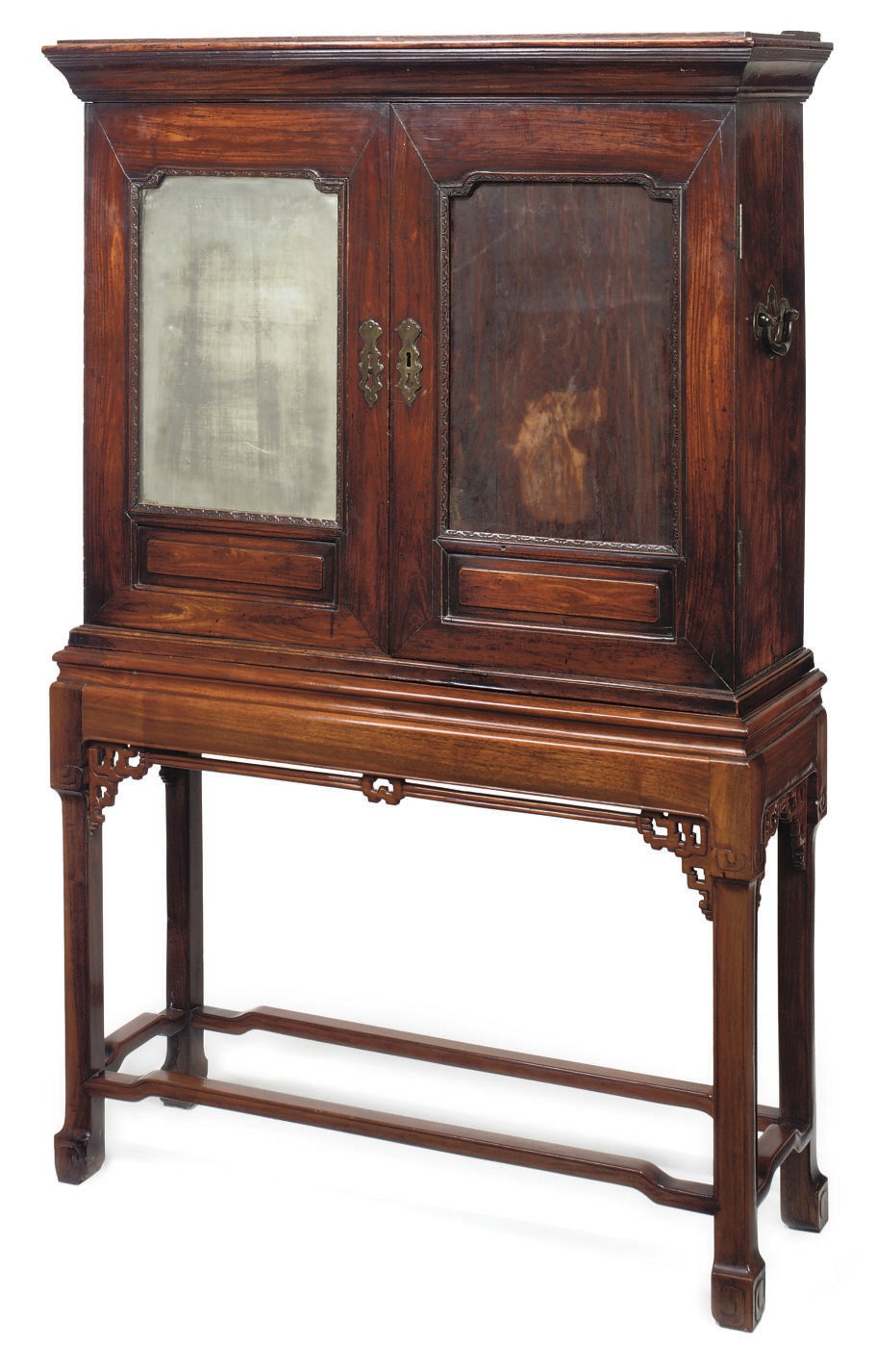 A CHINESE EXPORT PADOUK DOCUMENT CABINET ON STAND