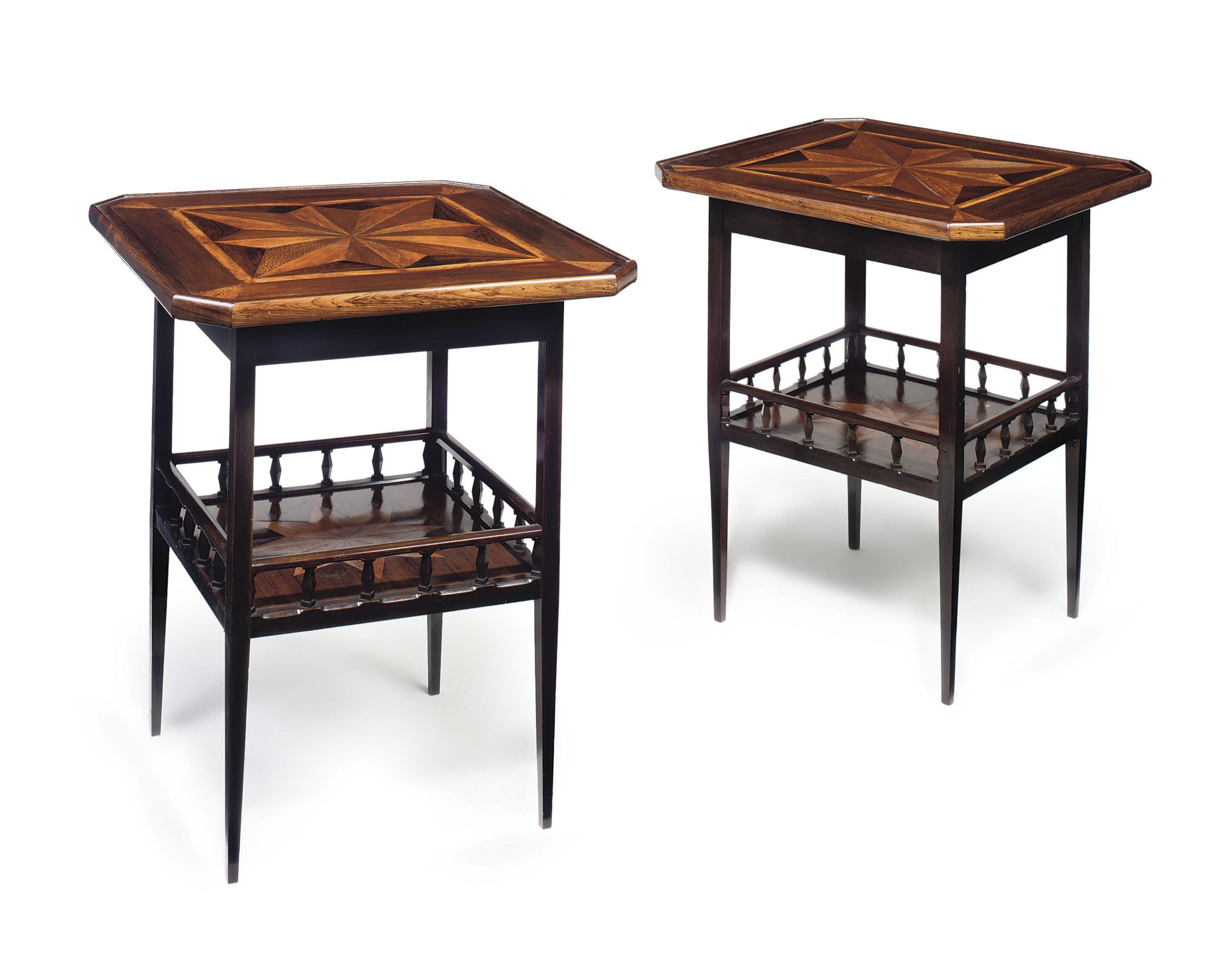 A PAIR OF ANGLO-INDIAN ROSEWOOD AND SPECIMEN-WOOD 'CAMPAIGN' GAMING TABLES