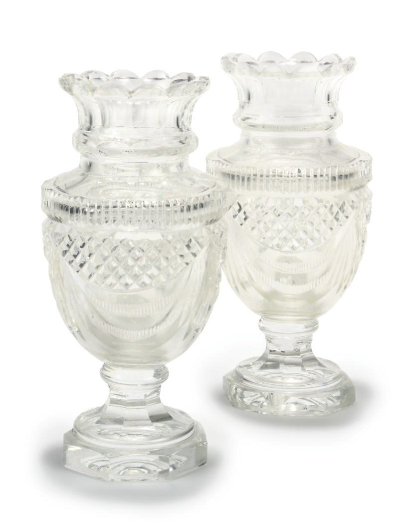 A PAIR OF CUT-GLASSES OVIFORM VASES