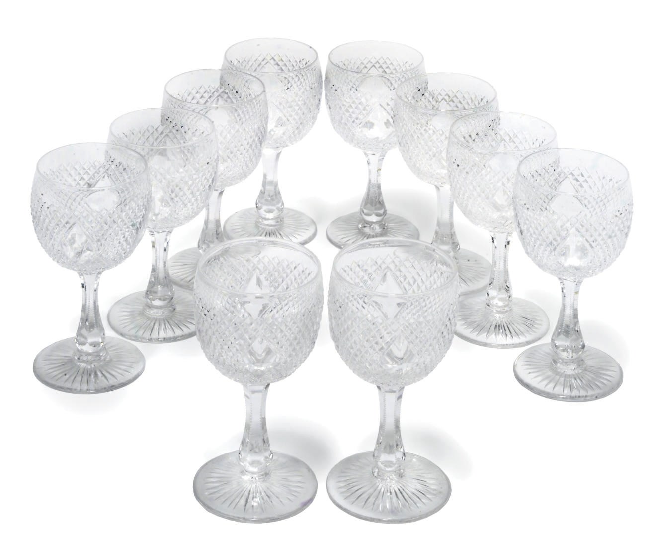 A SET OF TEN CUT-GLASS WINE-GLASSES
