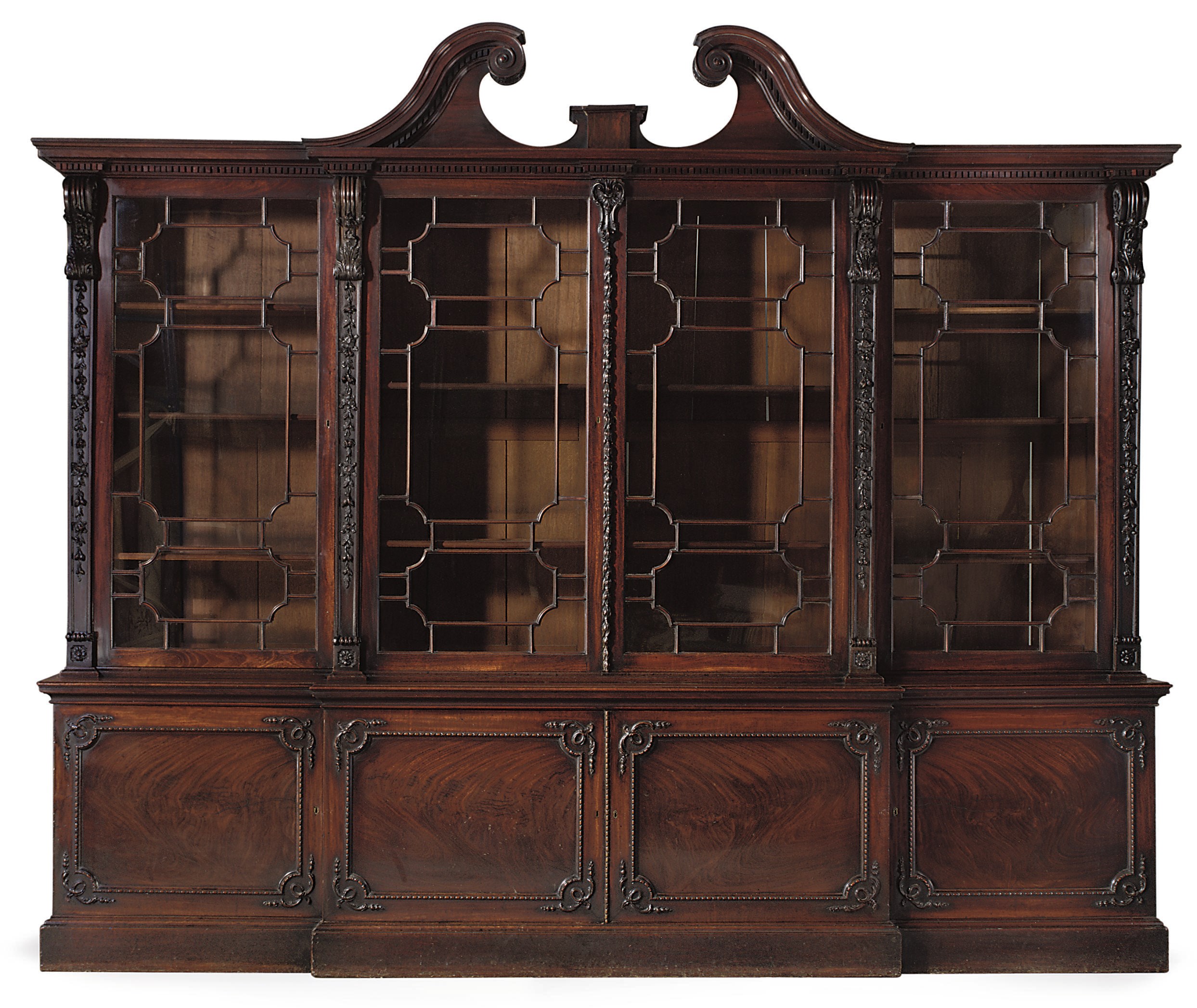 A GEORGE III MAHOGANY BREAKFRONT BOOKCASE