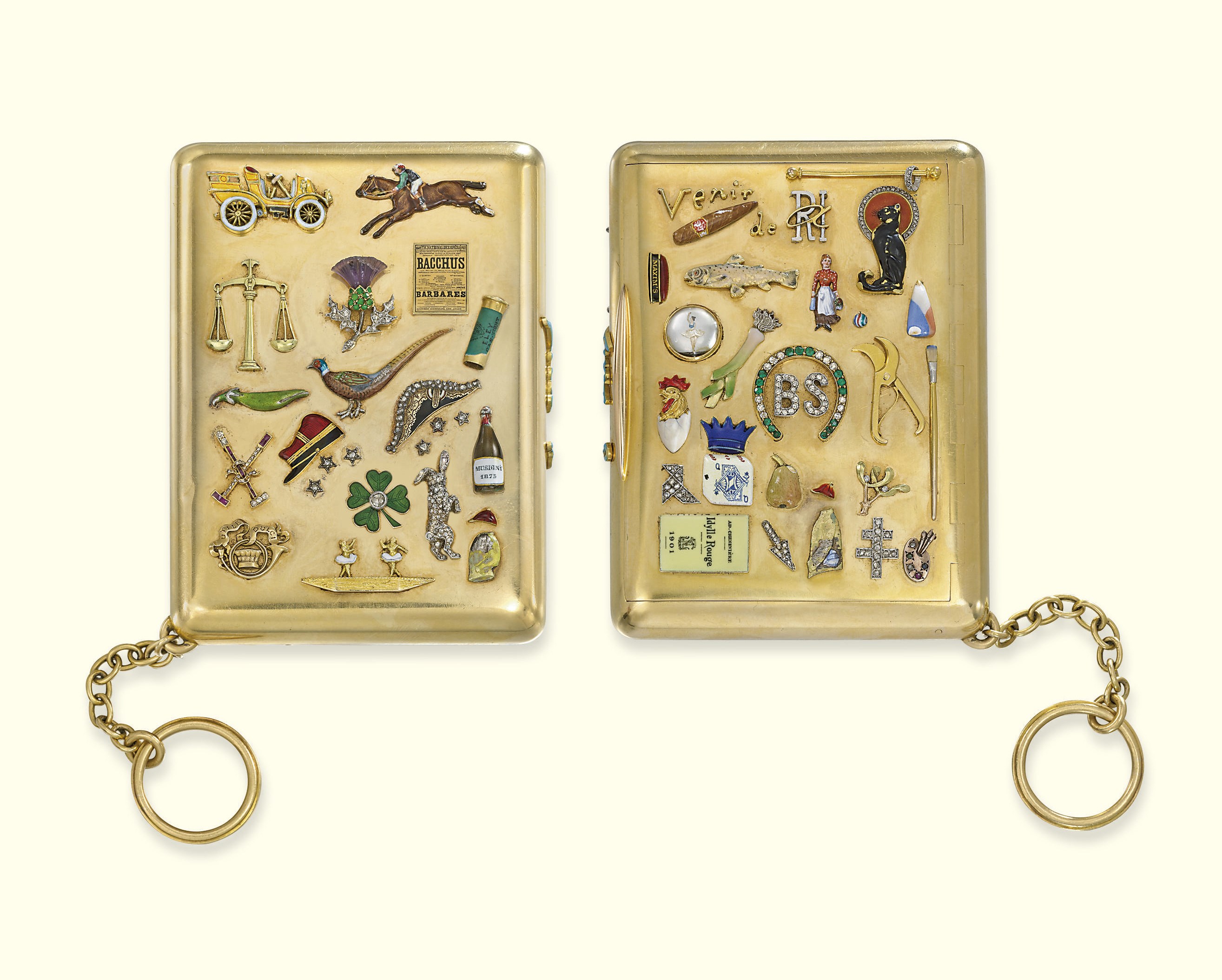A GEM-SET, ENAMEL AND GOLD VANITY CASE, BY GUSTAVE KELLER