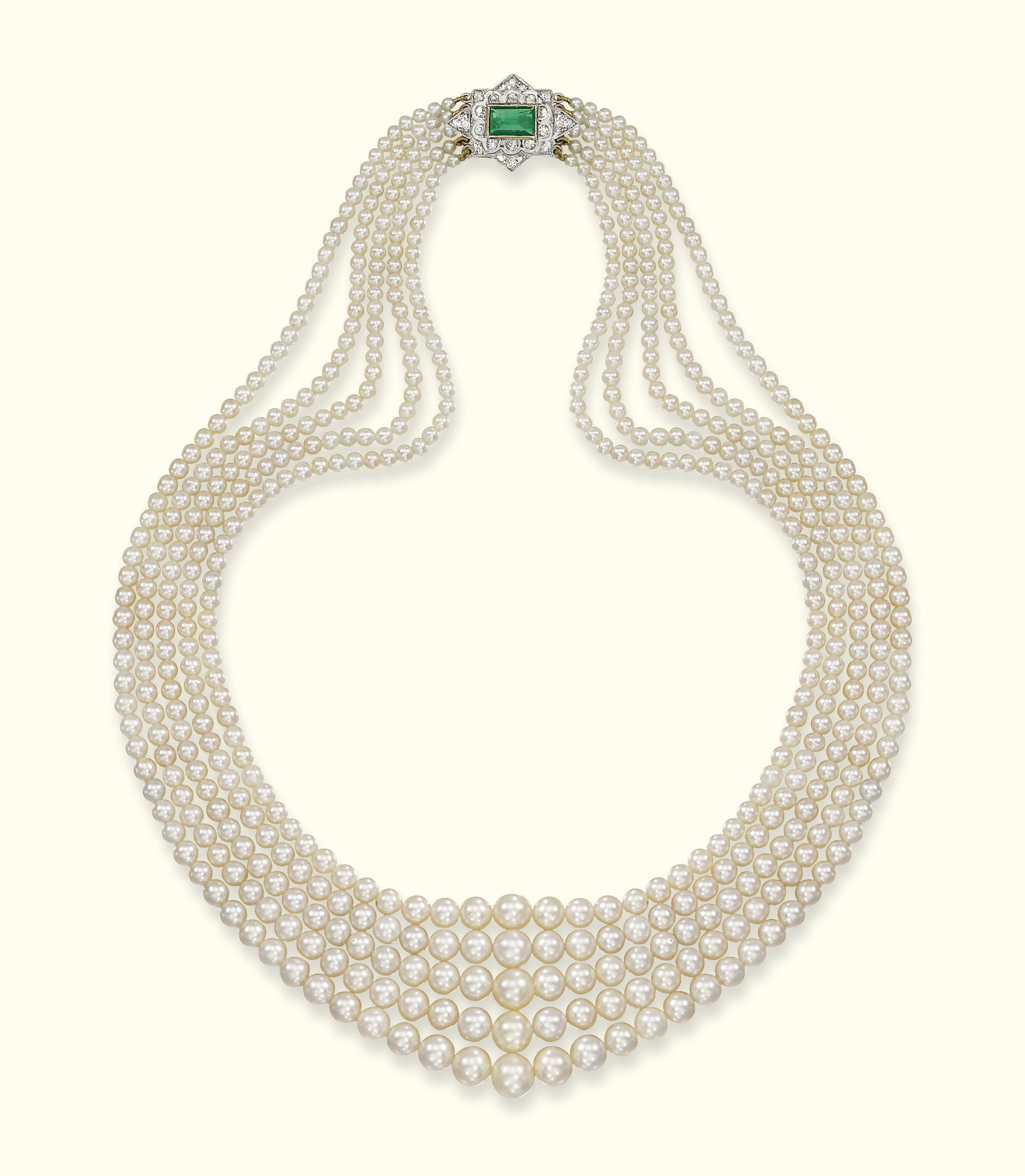 AN ART DECO FIVE-ROW NATURAL PEARL NECKLACE