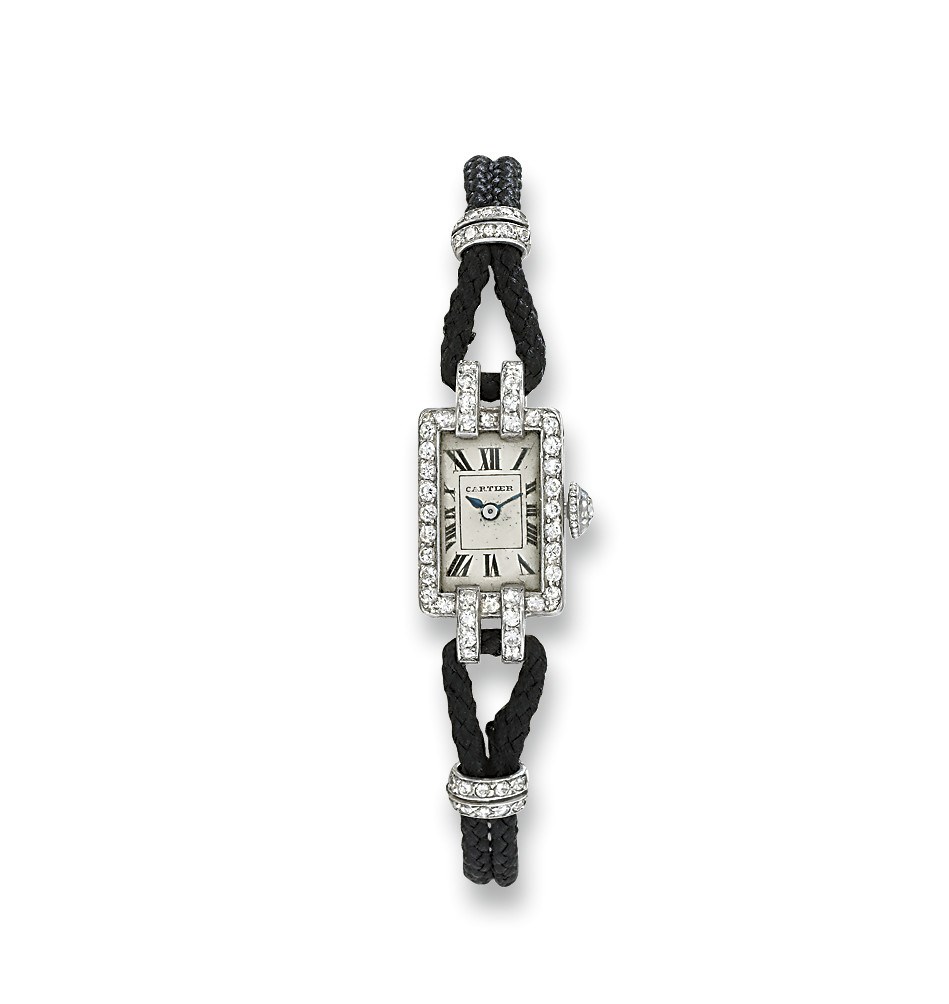 A LADY'S ART DECO DIAMOND WRISTWATCH, BY CARTIER