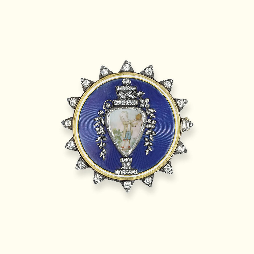 A GEORGE III DIAMOND AND ENAMEL BROOCH