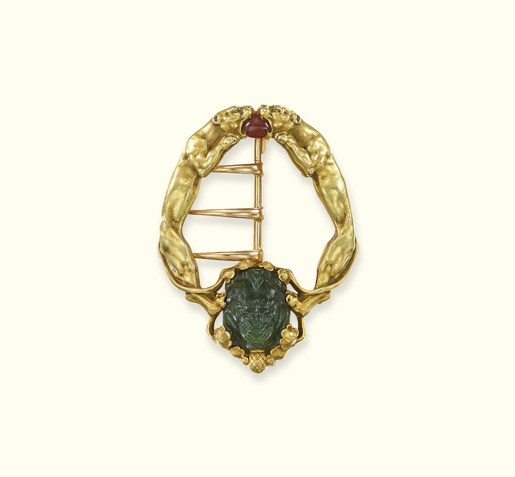 A GOLD, JADE AND RUBY BELT BUCKLE, BY BOUCHERON