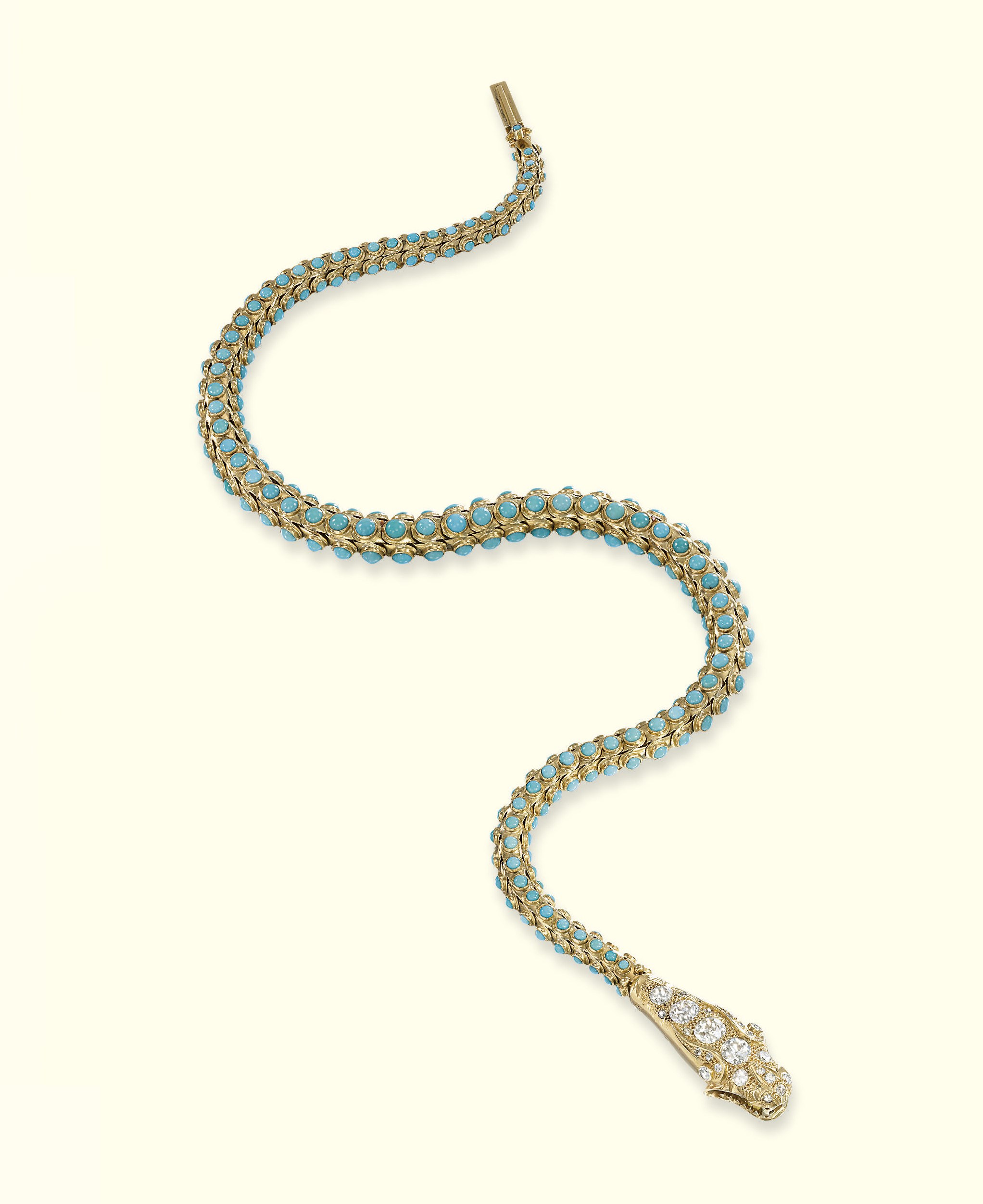 A VICTORIAN DIAMOND AND TURQUOISE SNAKE NECKLACE