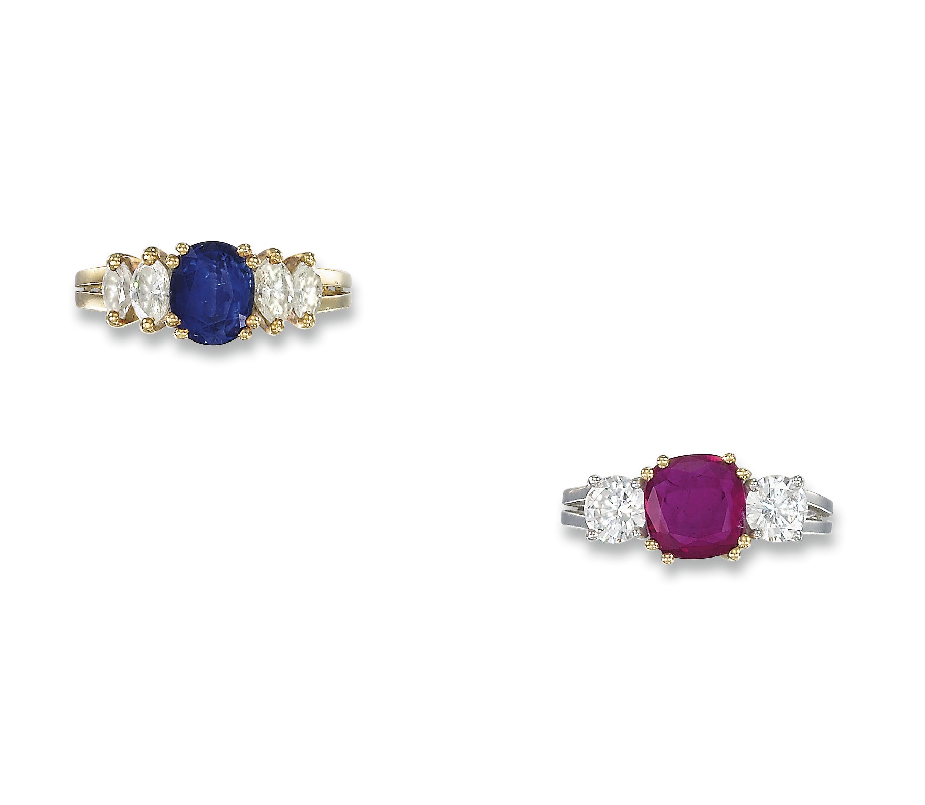 TWO GEM-SET AND DIAMOND RINGS