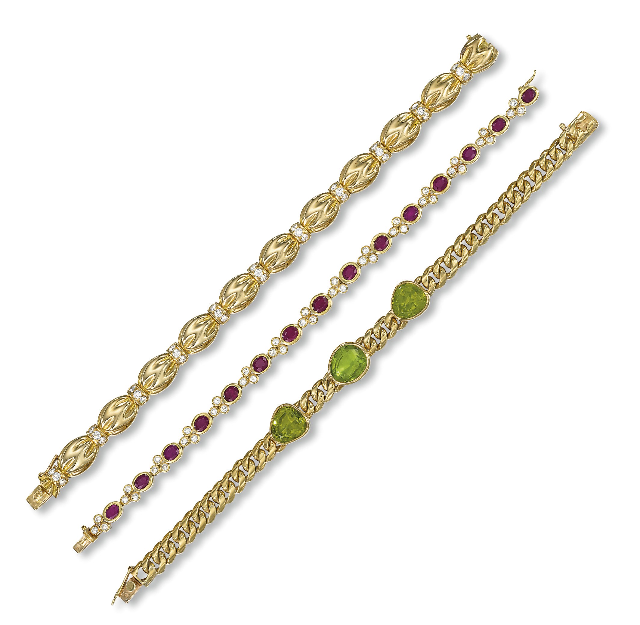 THREE DIAMOND AND GEM-SET BRACELETS
