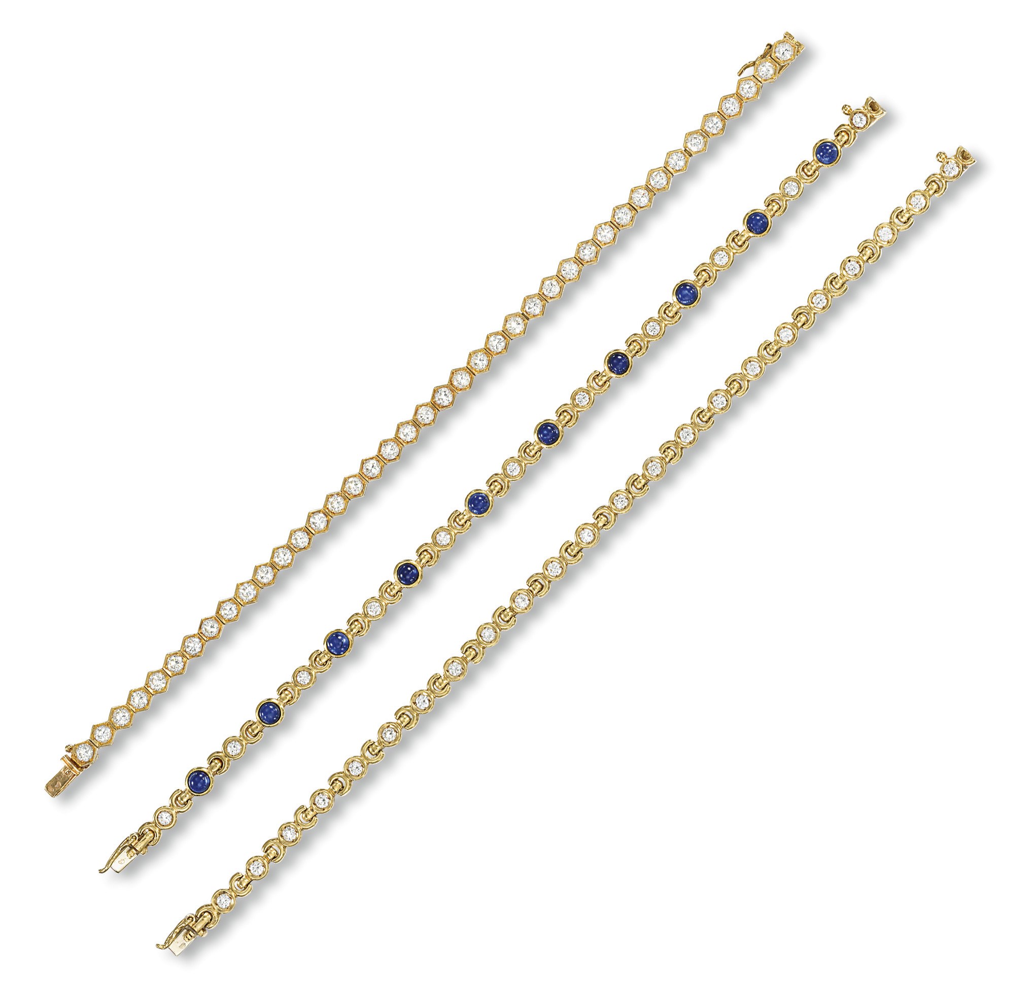 THREE DIAMOND AND GEM-SET BRACELETS