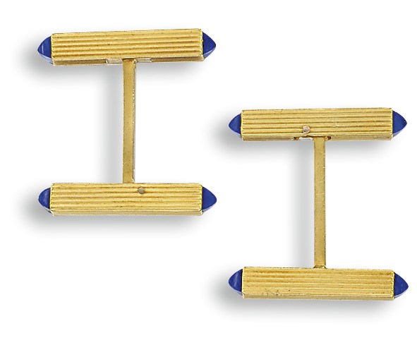 A PAIR OF GOLD AND LAPIS LAZULI CUFFLINKS, BY CARTIER