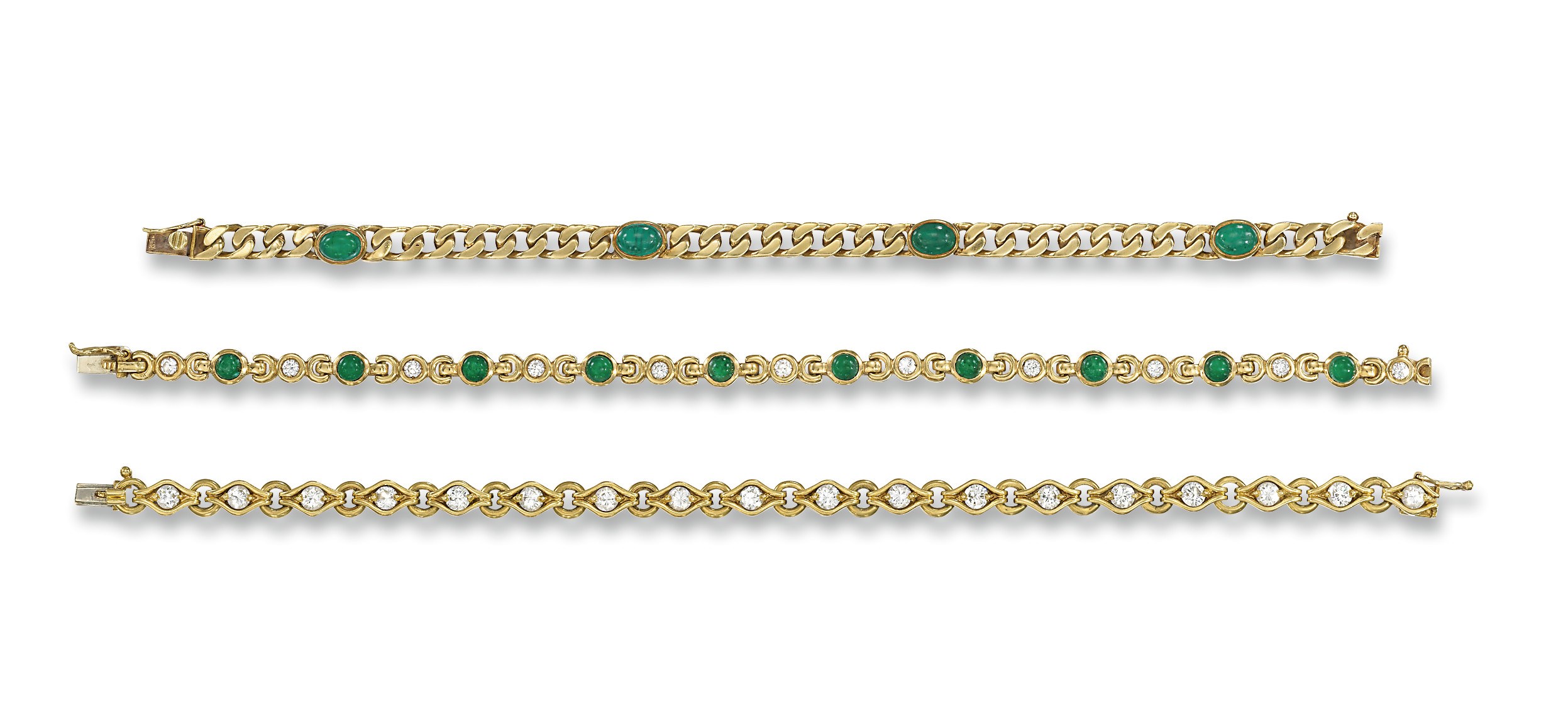 THREE DIAMOND AND GEM-SET BRACELETS