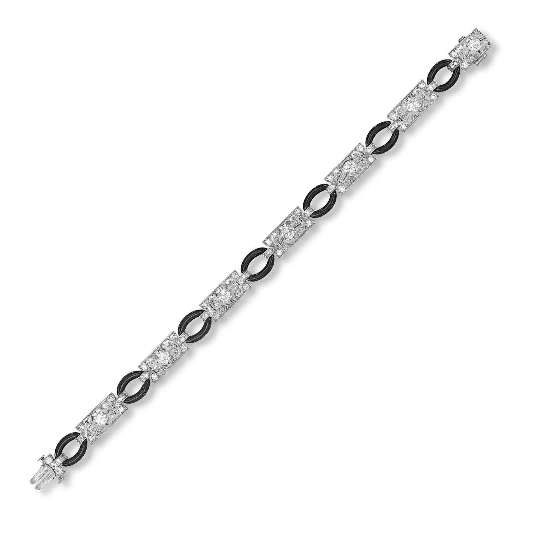 A BELLE EPOQUE DIAMOND AND ENAMEL BRACELET