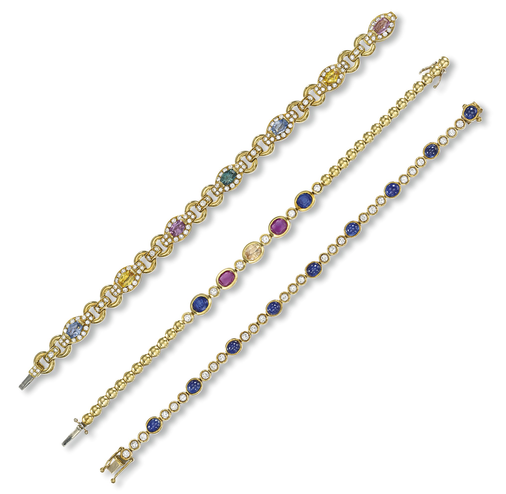 THREE DIAMOND AND GEM-SET BRACELETS
