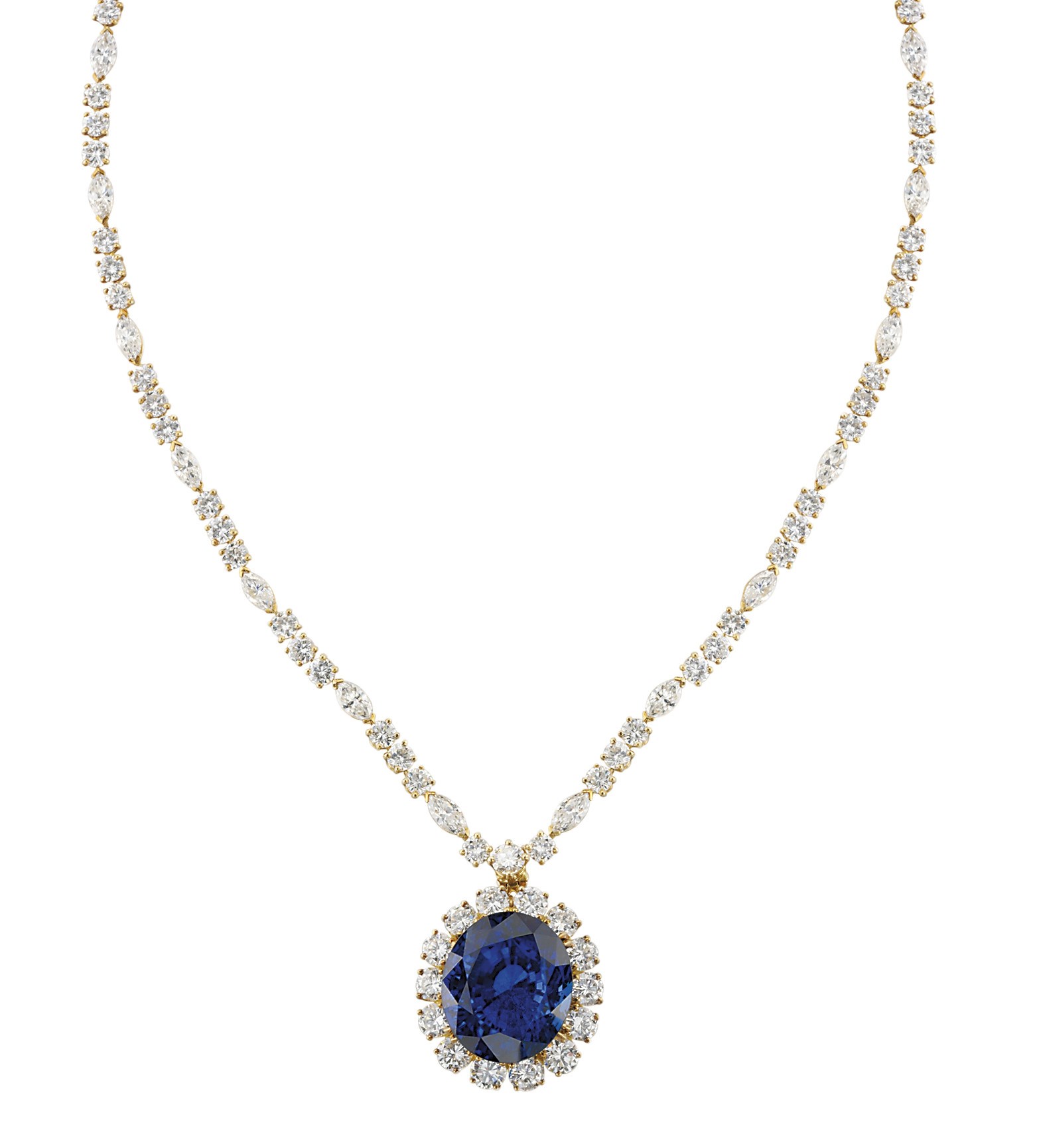 AN IMPRESSIVE SAPPHIRE AND DIAMOND NECKLACE, BY HARRY WINSTON