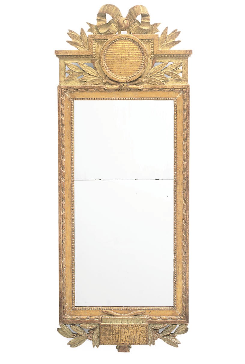 A GUSTAVIAN GILTWOOD AND PAINTED MIRROR