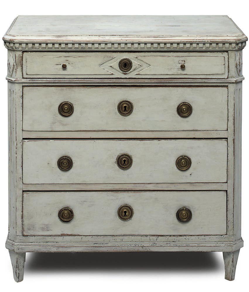 A GUSTAVIAN GREY PAINTED PINE CHEST