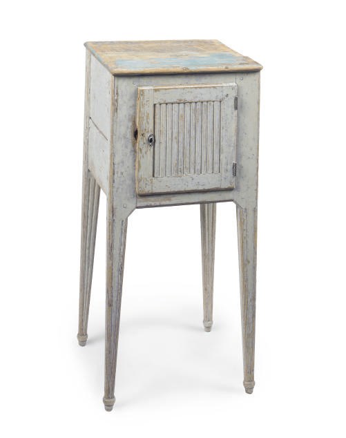 A GUSTAVIAN GREY AND BLUE PAINTED PINE BEDSIDE CUPBOARD