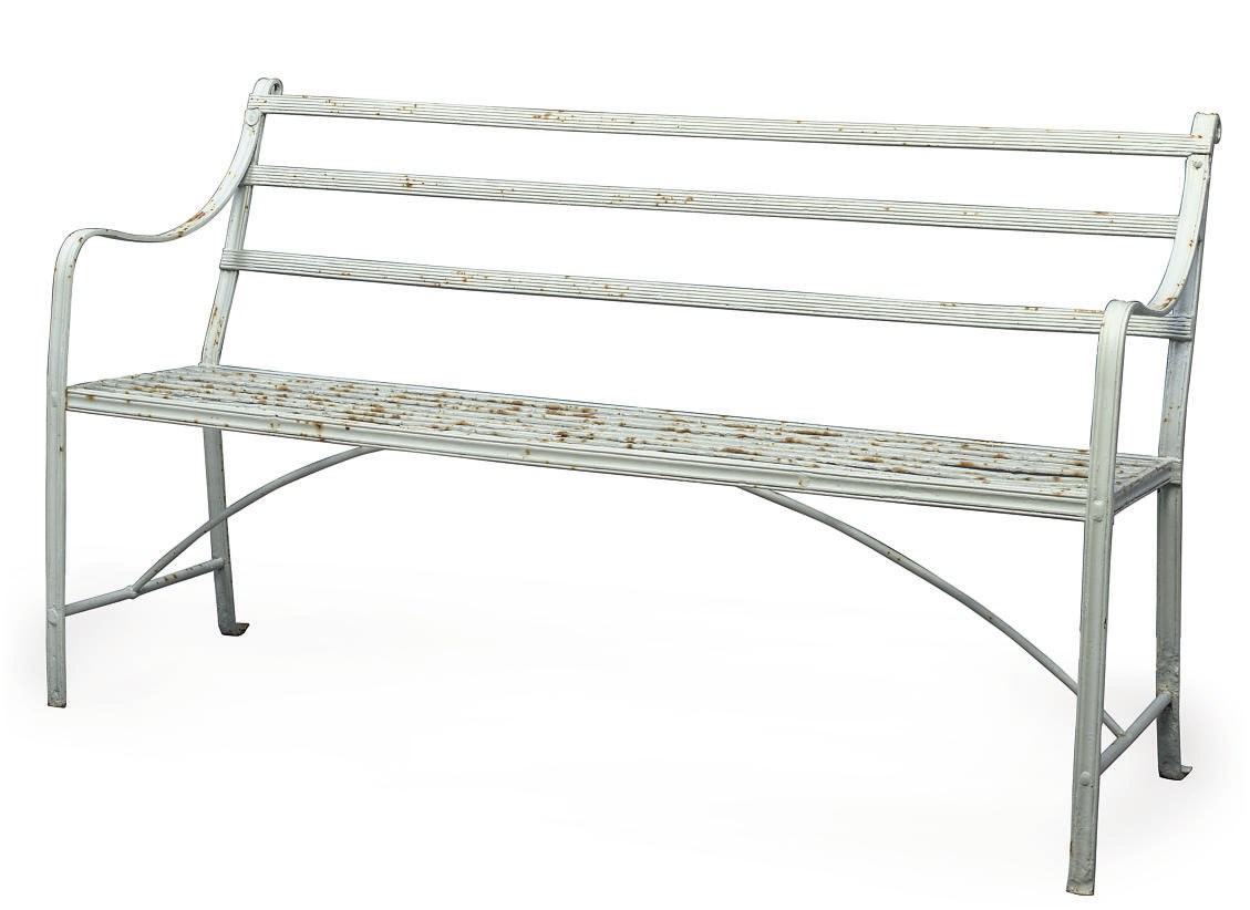 A PAINTED WROUGHT IRON GARDEN BENCH