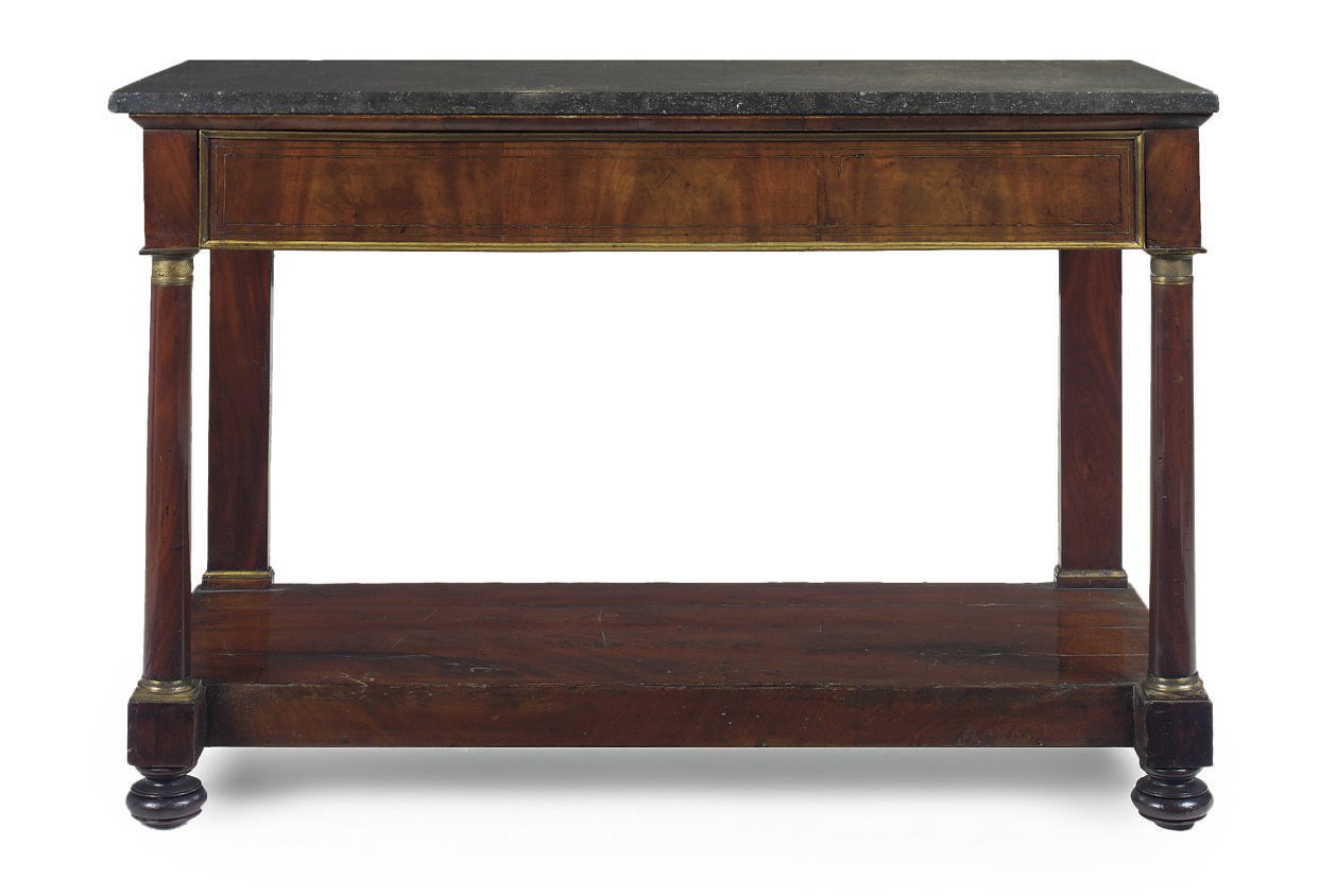 AN EMPIRE GILT-BRASS MOUNTED MAHOGANY CONSOLE TABLE
