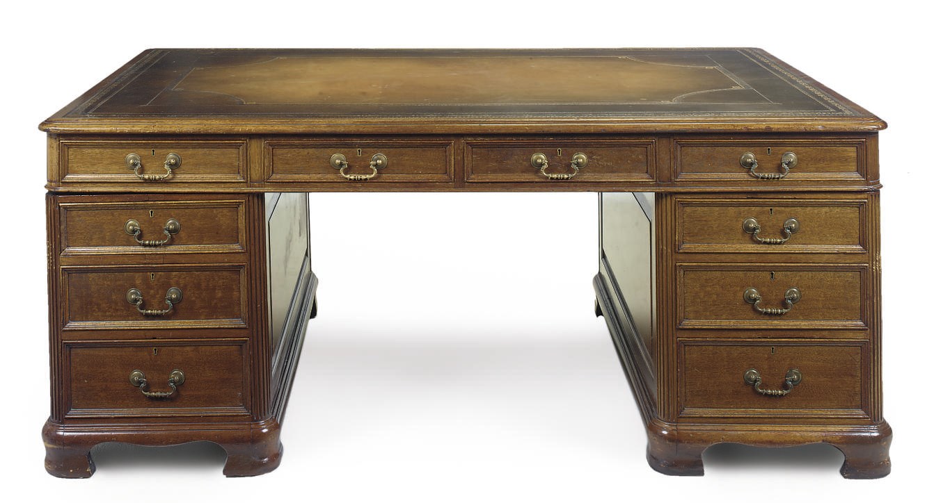 A MAHOGANY PARTNERS' PEDESTAL DESK