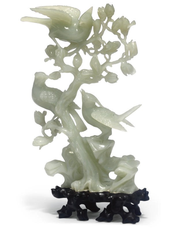 A Chinese pale green jadeite bird group