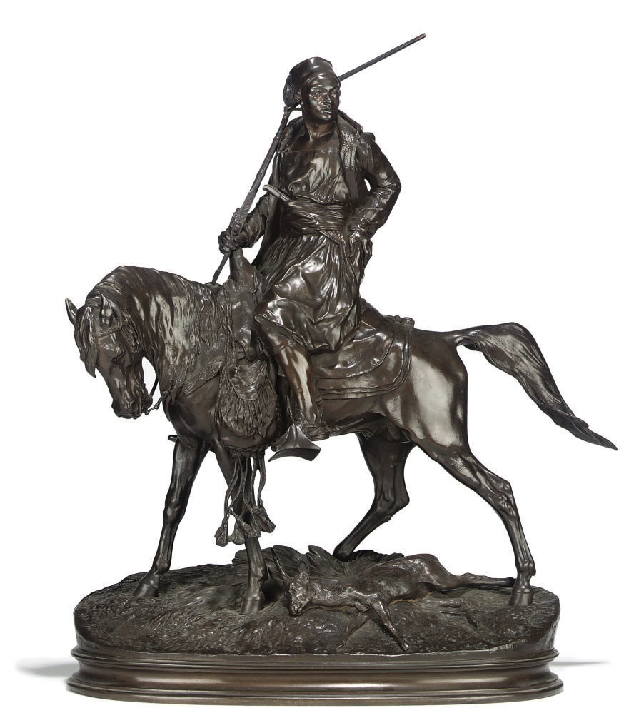A FRENCH BRONZE EQUESTRIAN GROUP ENTITLED 'CHASSEUR AFRICAIN'