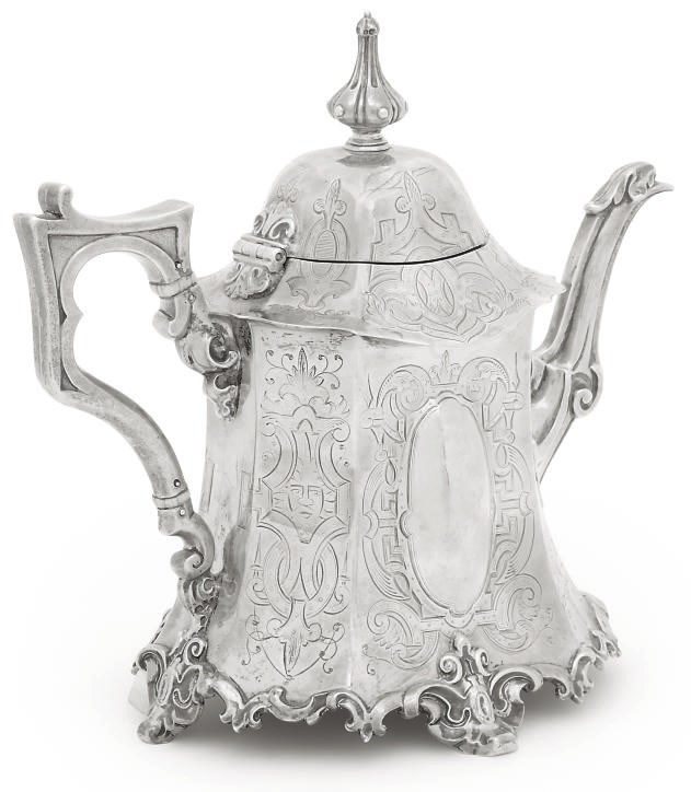 A VICTORIAN SILVER OCTAGONAL TEAPOT
