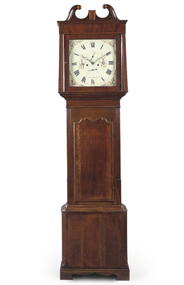 A Victorian mahogany cross-banded oak eight day striking longcase clock