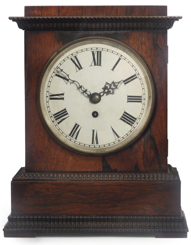 A Victorian rosewood eight day timepiece table clock