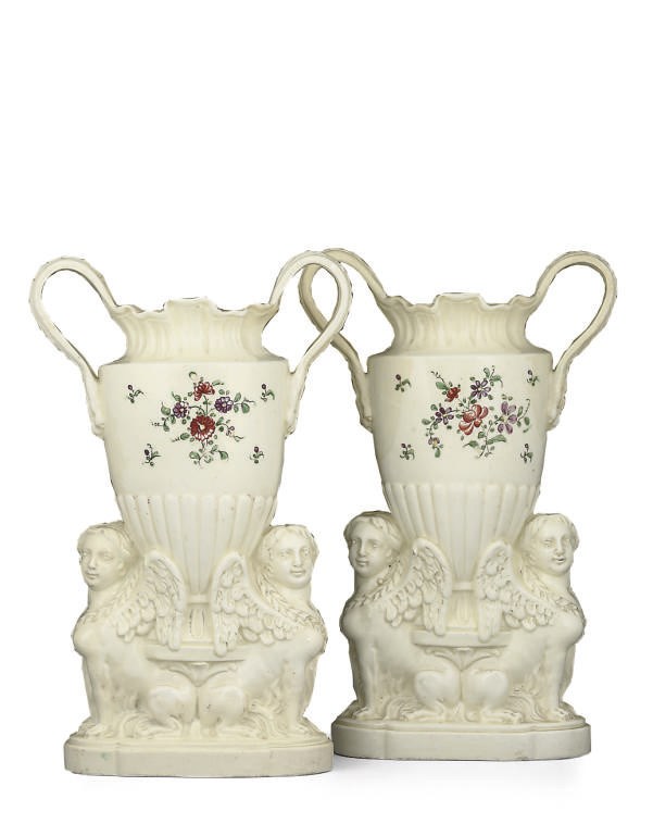 A PAIR OF ENGLISH CREAMWARE VASES