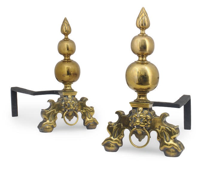 A PAIR OF DUTCH STYLE BRASS CHENETS