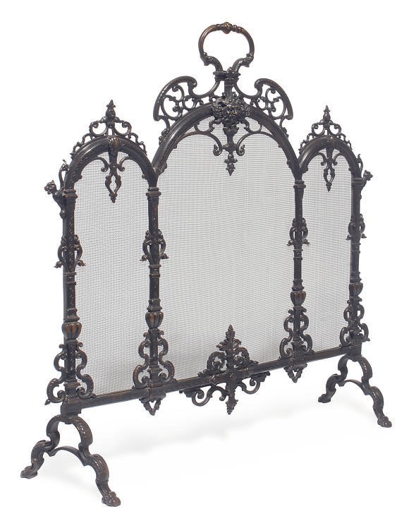 A FRENCH PATINATED BRONZE FIRESCREEN