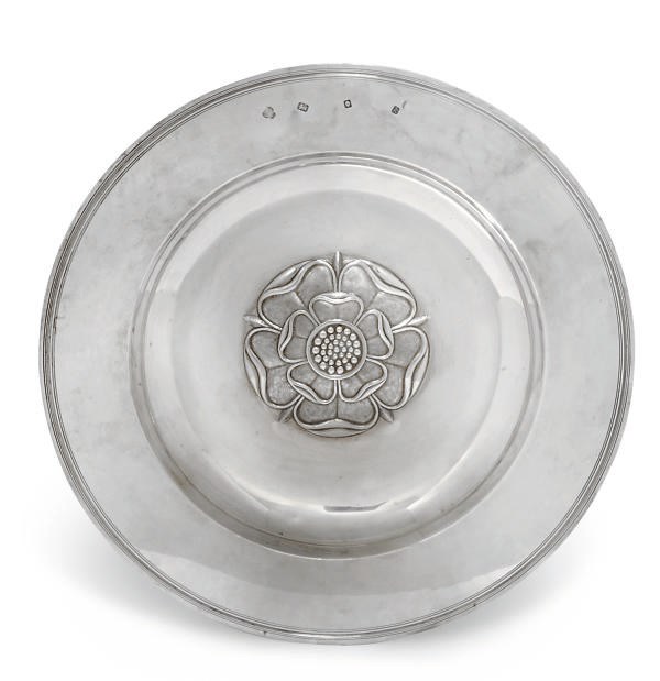 A MODERN SILVER ALMS PLATE