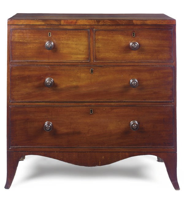 A REGENCY MAHOGANY LINE-INLAID CHEST