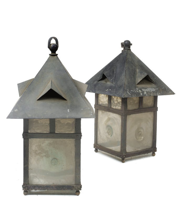 A PAIR OF EDWARDIAN WROUGHT-IRON LANTERNS