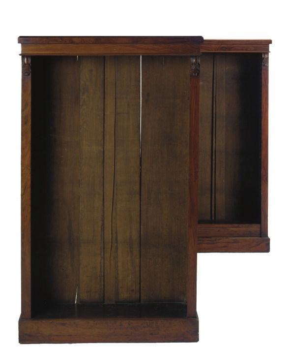 A PAIR OF MID VICTORIAN ROSEWOOD OPEN BOOKCASES