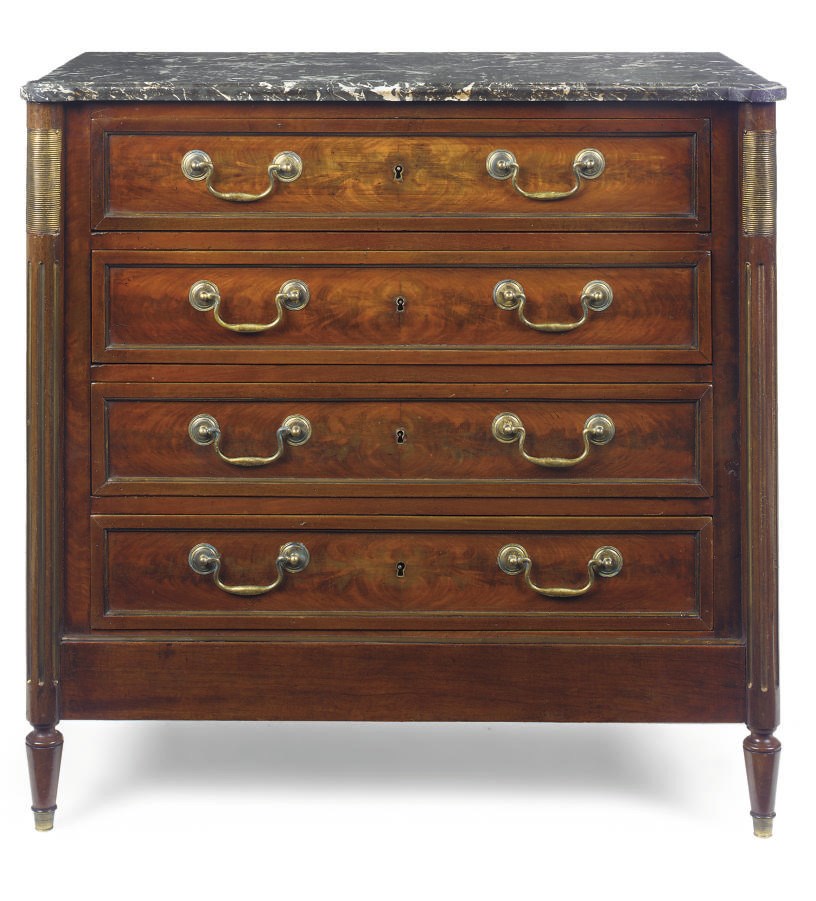 A DIRECTOIRE BRASS-MOUNTED MAHOGANY COMMODE