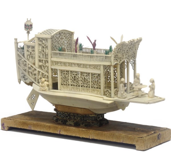 A Chinese ivory model of a Junk