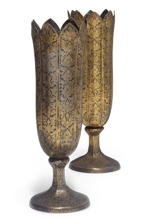 A pair of Thai gilt white metal stem cups