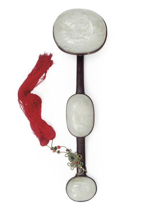 A Chinese jade inset ruyi-septre