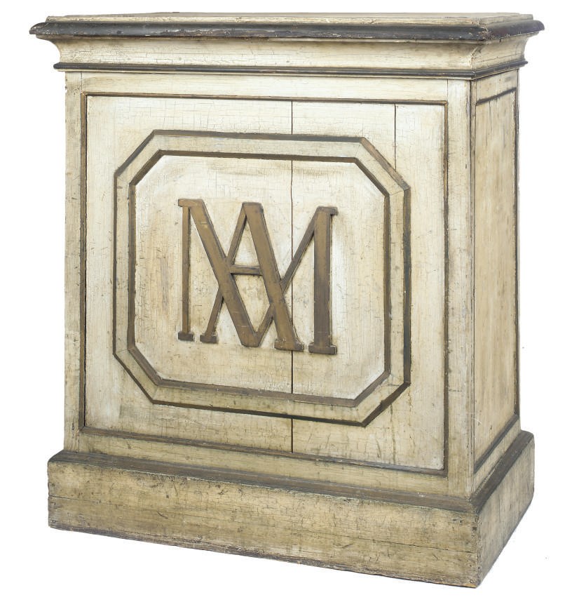 A FRENCH PARCEL-GILT AND GREY PAINTED SIDE CABINET